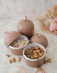 Terracotta Rose Moon Dome Jar filled with dryfruits and sweets