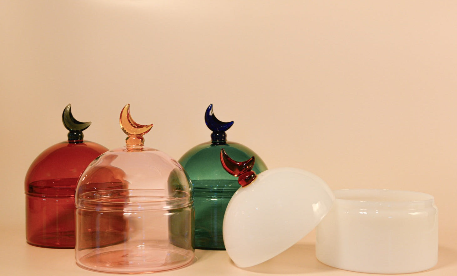 Glass Moon Dome Jar - Teal Luna